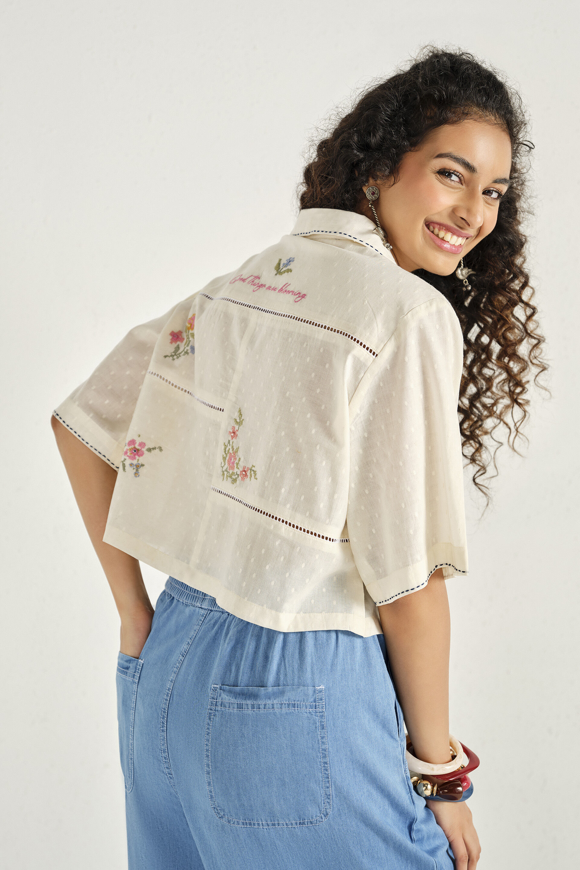 Petal Meadow Cotton Crop Top, Off White, image 5